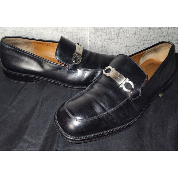 Salvatore Ferragamo Black Leather Loafers Sz 10D - Picture 1 of 10